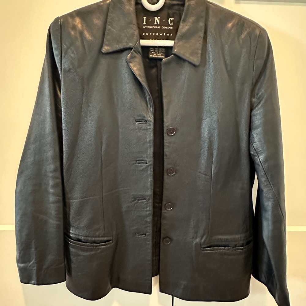 INC Women's Blue Leather Jacket